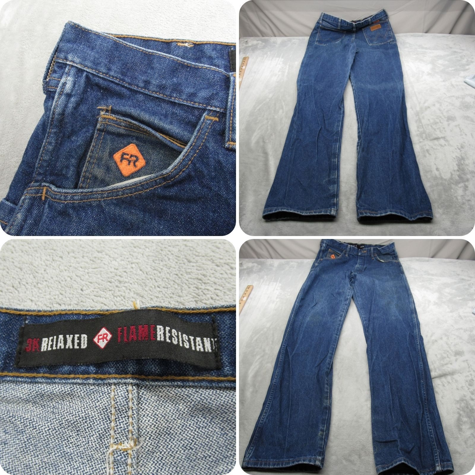 Wrangler Fr Jeans Mens 32x37 Dark Wash Denim Flame Resistant Relaxed Fit Bootcut